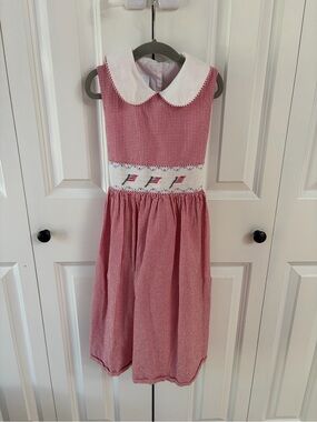 Little English Patriotic Flag smocked dress 6x
